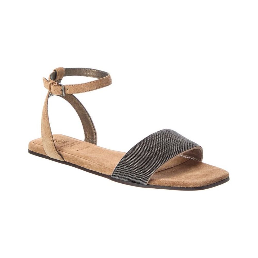 Brunello Cucinelli Suede Sandal, Brown